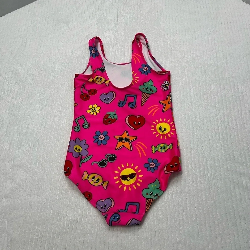 H&M Bright Pink Kids Swim One Piece with Fun Icons